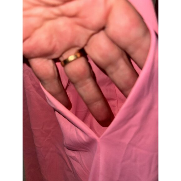 Pink Short-Sleeve Drawstring Waist Dress With Pockets & White Trim - Picture 6 of 10